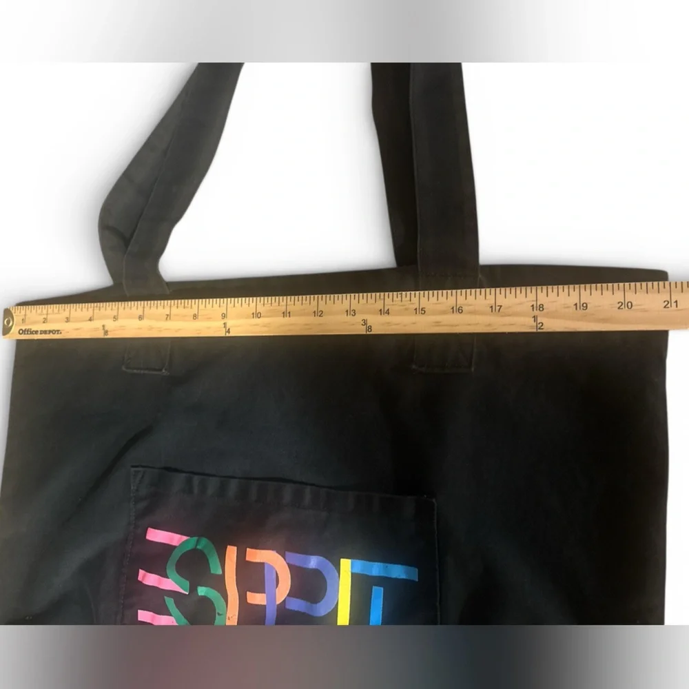 Esprit Vintage Tote Bag Black Multicolor Esprit Logo Front Pocket Handles Casual - Picture 6 of 14